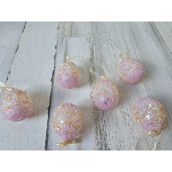Pier 1? Pink glitter egg Easter ornament gold sparkle beaded unique vintage Xmas - Picture 1 of 6